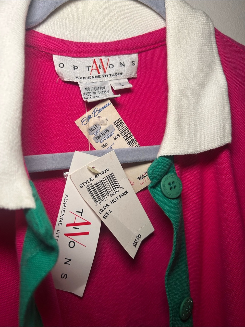 Vintage 90s Adrienne Vittadini NWT Hot Pink Colorblock Cardigan - Picture 3 of 7